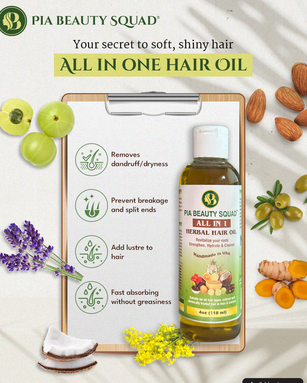 Lightweight herbal hair oil for smooth manageable hair