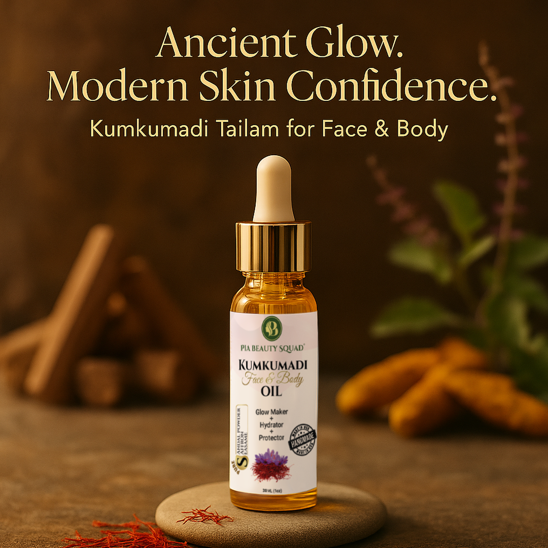 saffron infused Kumkumadi Tailam Ayurveda face oil for glow and pigmentation support”