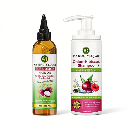 Pure Onion Hair Oil & Onion Hibiscus Shampoo Combo – Anti Hair Fall & Hair Regrowth Kit