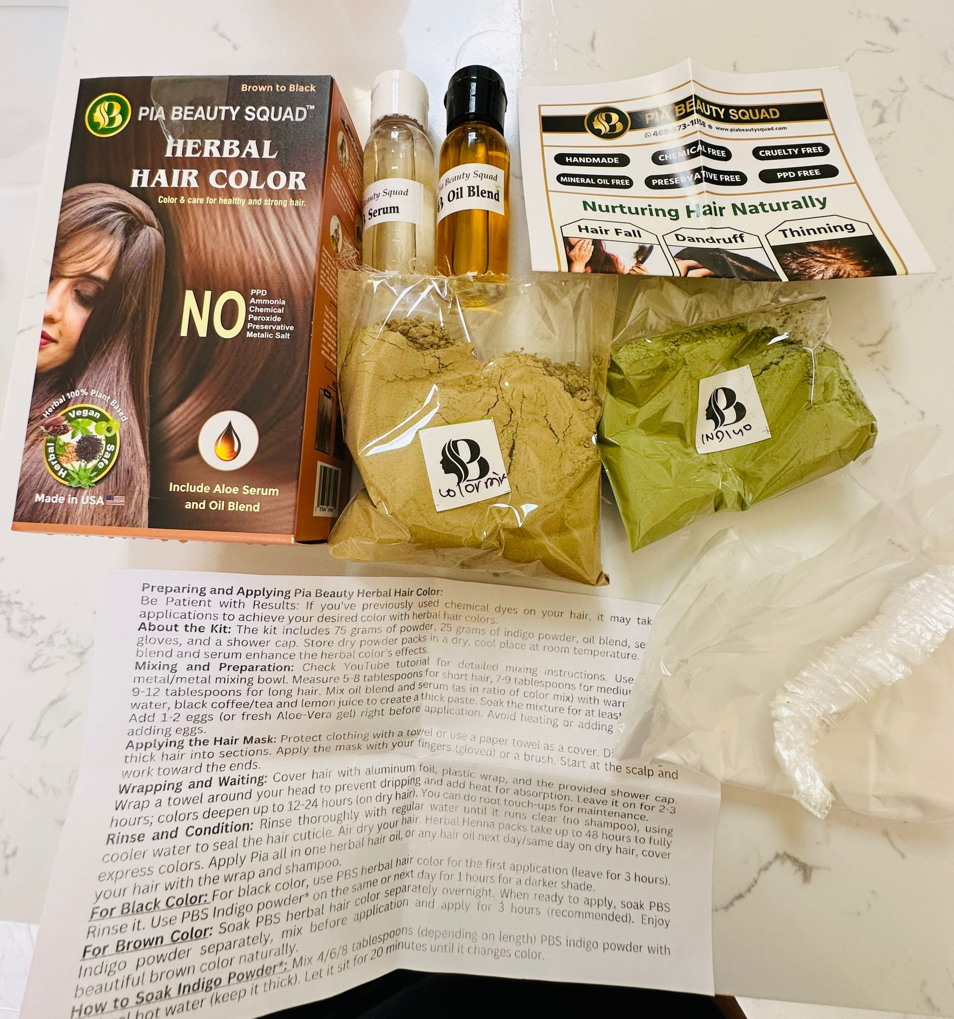 Pia beauty Herbal hair color – natural plant-based hair dye for grey coverage, chemical-free and nourishing