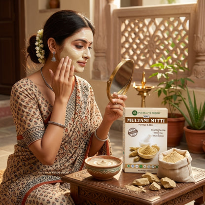 How to prepare and apply a Multani Mitti face mask by mixing the powder with liquid and rinsing after use.