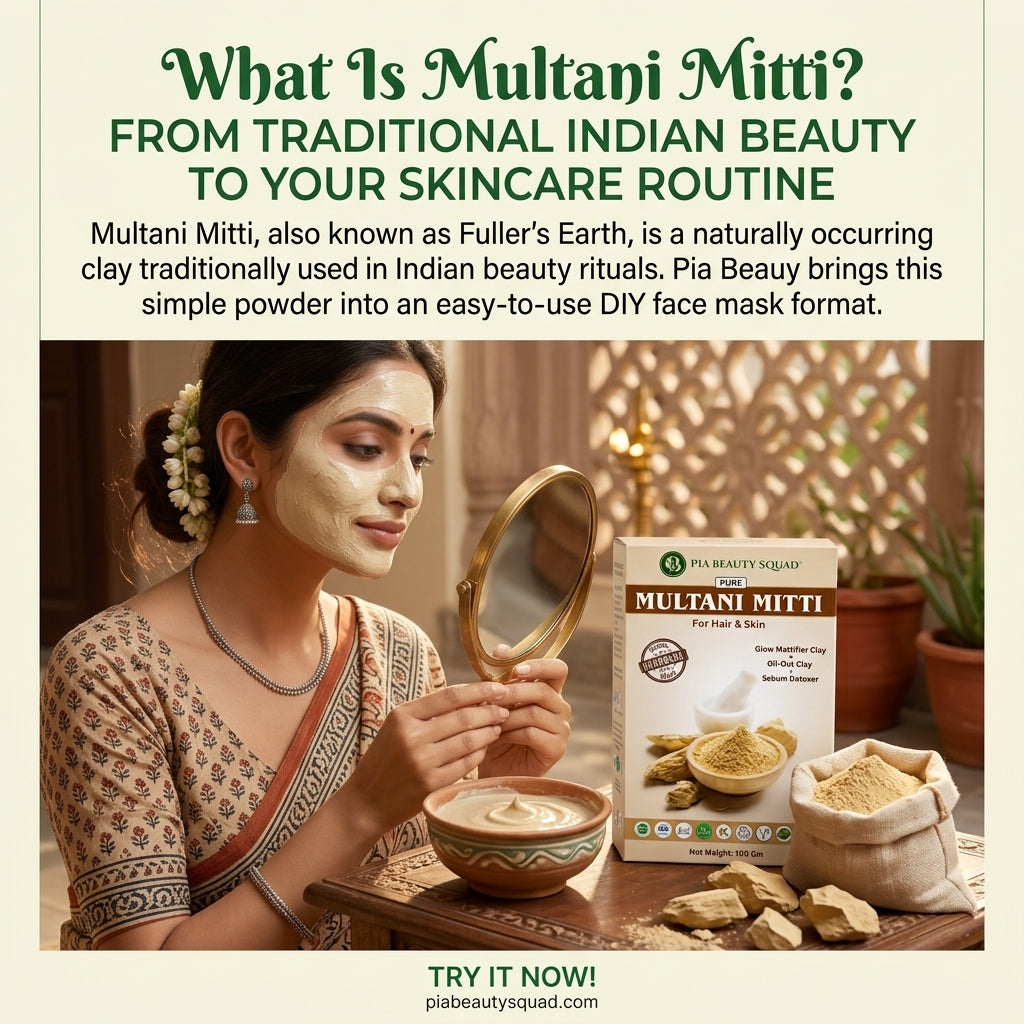 powder-product-details.jpg	Pia Beauty Multani Mitti powder packaging showing product ingredients, directions, and caution information.